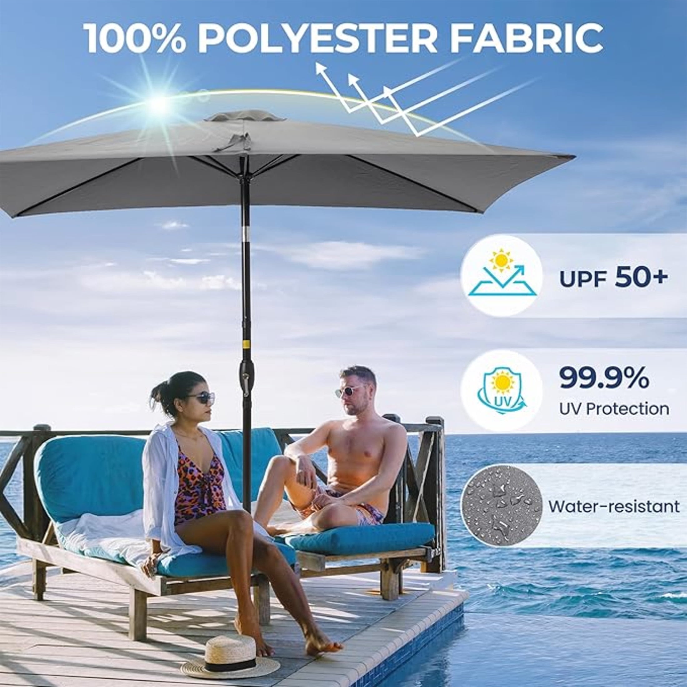 AuraLane 6.5 x 10 ft Rectangular Patio Umbrella with Crank,Tilt,Polyester UV-Resistant Canopy for Pool,Backyard & Patio(Without Base)