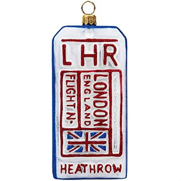 London England Luggage Tag Polish Glass Christmas Ornament