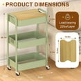 thumbnail image 7 of 3 Tier Metal Utility Cart, Rolling Storage Cart with Wooden Tabletop, Metal Organizer Cart with Lockable Wheels for Office, Bedroom, Kitchen and Living Room (Green), 7 of 7