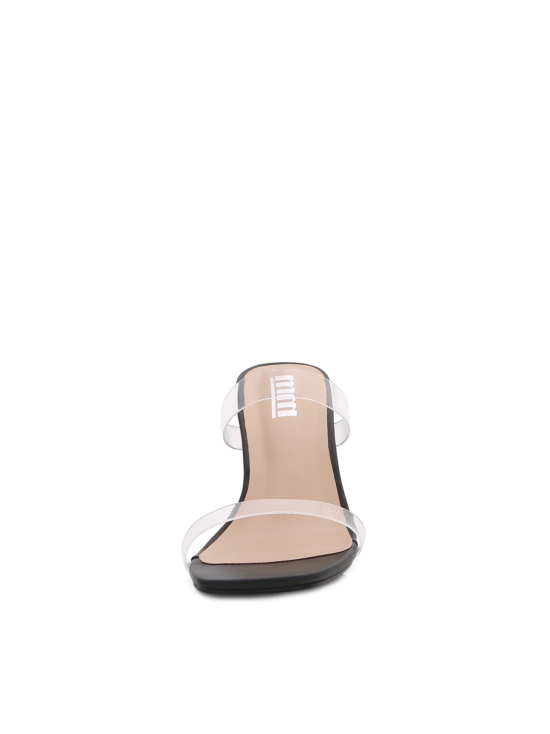 Women Double Strap High Chunky Heeled Slip On Slide Sandals (Double TPU Black, 11)