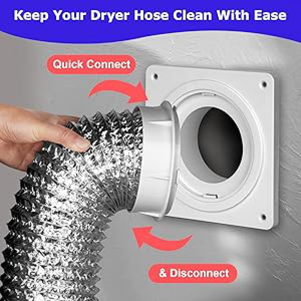 Dryer Vent Hose Connector Kit, Dryer Vent Wall Plate with Hose(4 inch 8 feet), Dryer Duct Connector with Quick Connect & Disconnect, Covers Area 7inch x 7inch, Fits 4 Inch