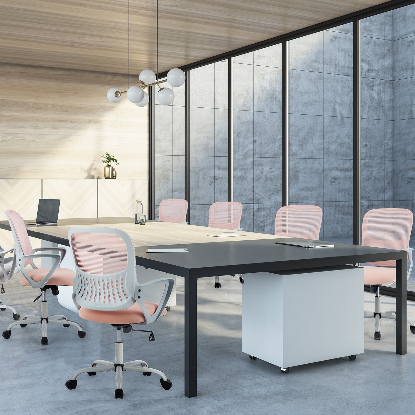 JOINSUN Ergonomic Mesh Office Chair with Armrests, Wheels, Mid-Back, Lumbar Support for Home, Pink