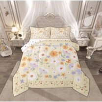 Manfei Farmhouse Flower Queen Comforter Set for Kid, Western French Style Bedding Sets, Kawaii Princess Cartoon Reversible Bedding Comforter Set, Super Cozy Room Decor, 3 Pieces
