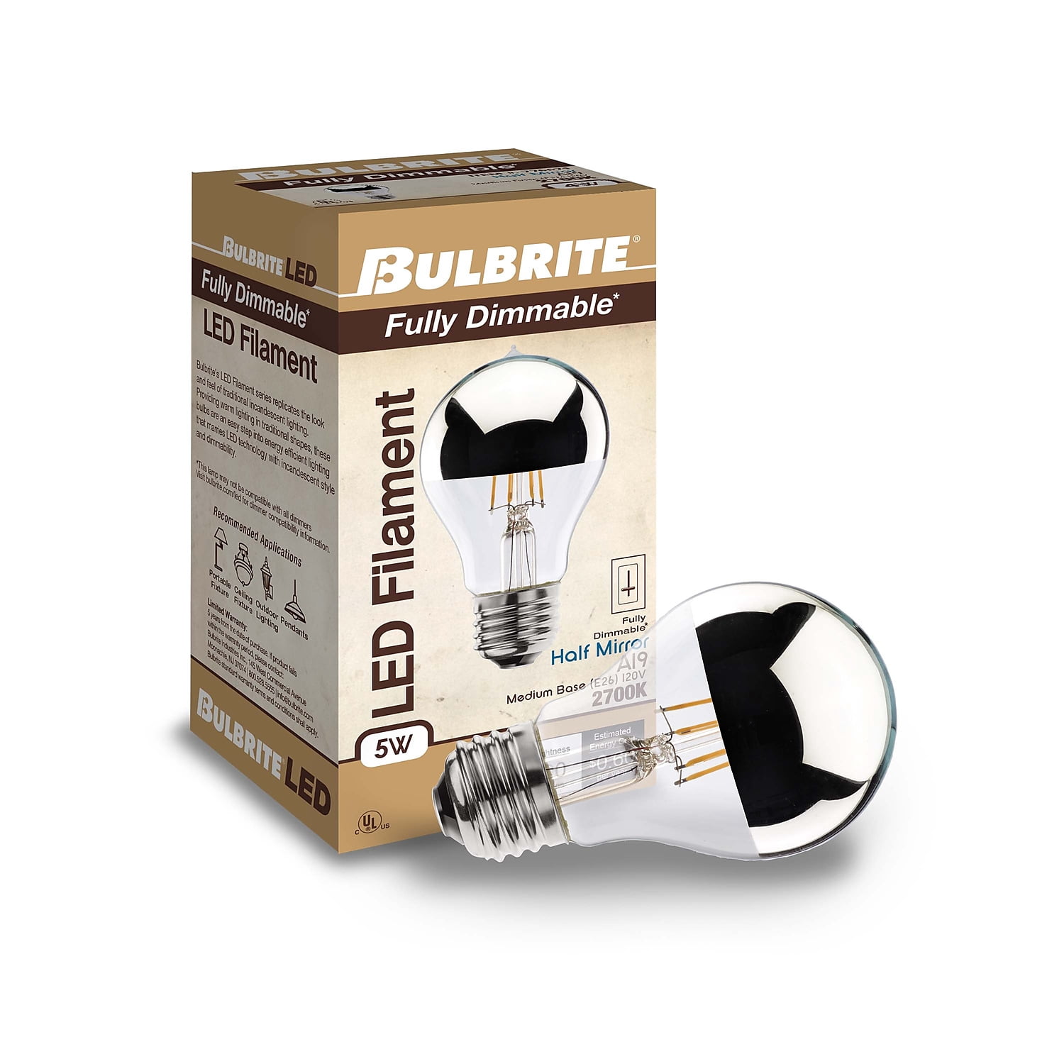 Bulbrite  Multi Pack 7 Watt Dimmable A19 Medium (E26) LED Bulb Half Chrome Pack of 2