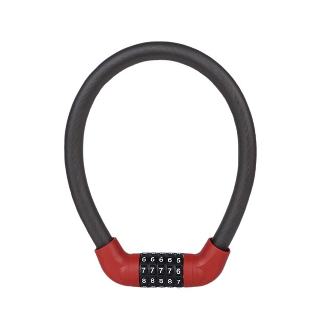 Flexible Bike Lock Anti-theft 5 Digit Password Ring Coiled Security Cable Ring Chain Number Thickened Locks Helmet Padlock Bicycles Scooter Long/Red