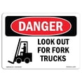 thumbnail image 1 of SignMission OS-DS-A-1824-L-1439 Signal de Danger OSHA de 18 x 24 Po - à la Recherche de Chariots Élévateurs, 1 of 1