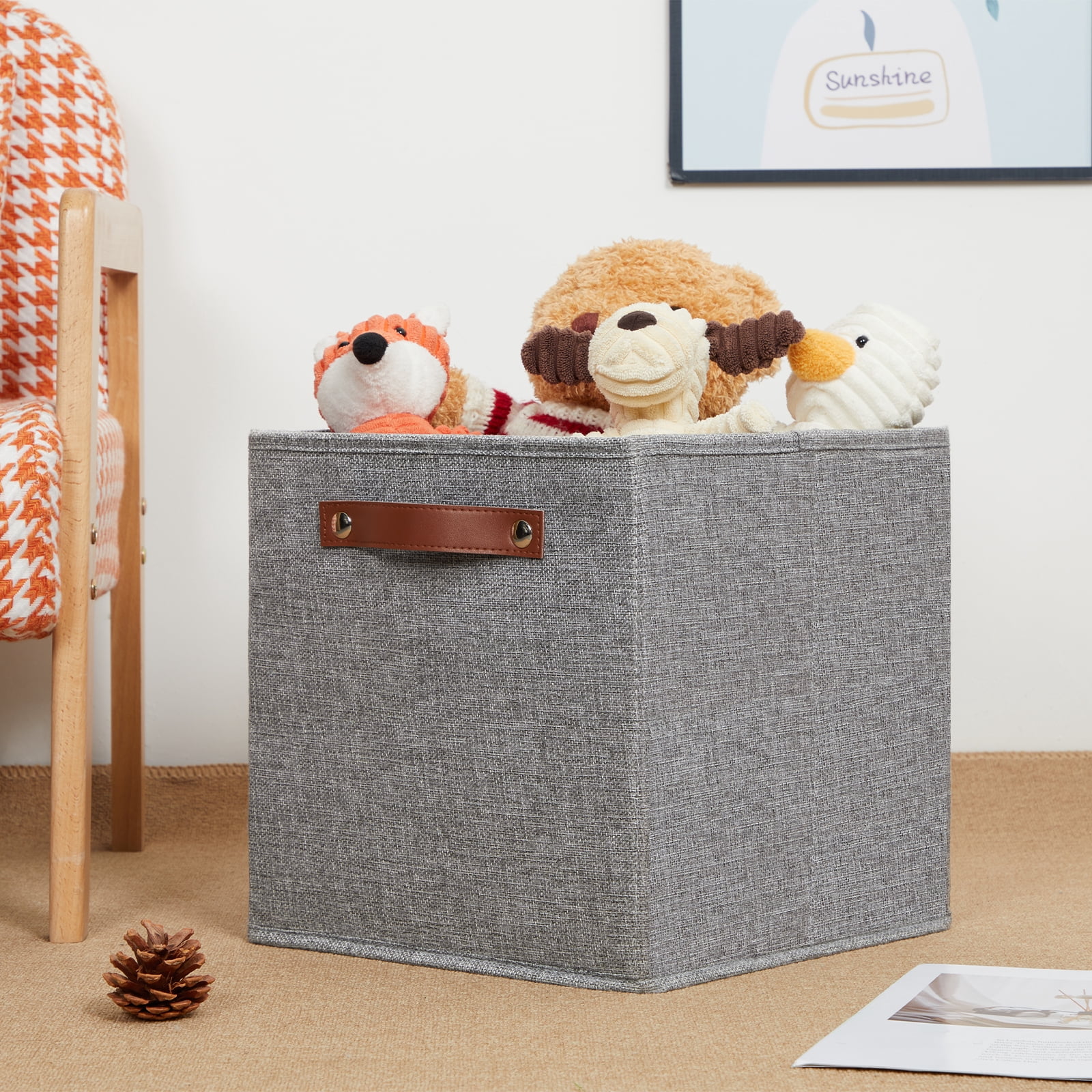 DULLEMELO Cube Storage Bins 11x11 Gray Linen & EVA 4 Count