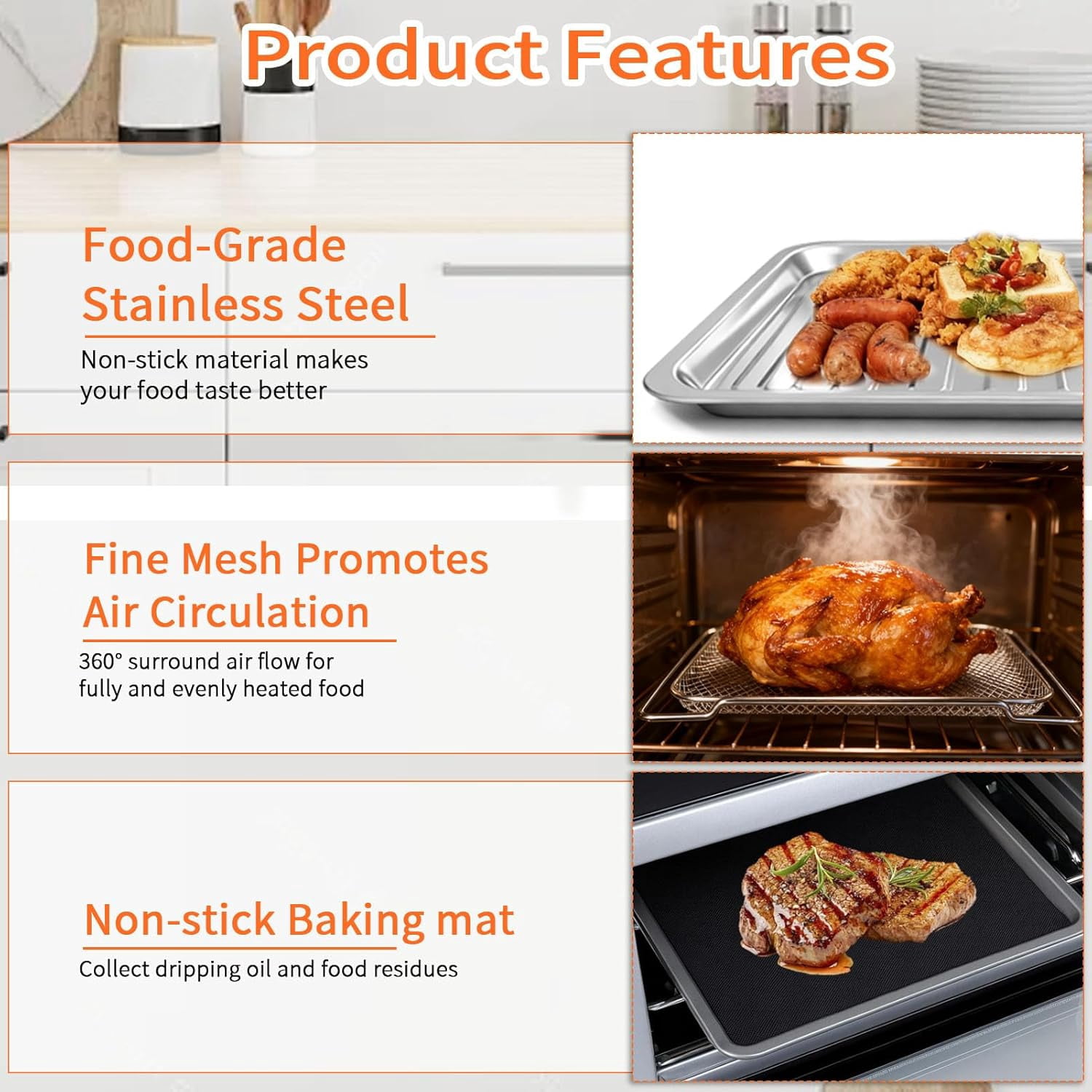 Air Fryer Accessories for  French Door 360 Extra Large Dual Zone 25 QT Oven, Baking Set with Air Fryer Basket Baking Pan Tray Disposable Parchment Paper Reusable Baking Mat Cookware
