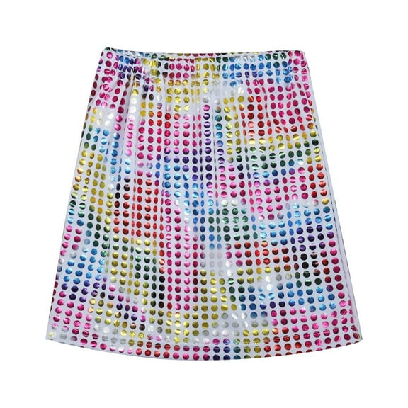 JAJAHO Girls Glitter Skirts Sequins Stretchy Slim Fit Carnival Show Performance Mini Skirt Elastic Waist A Line Soft Skirt