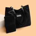 thumbnail image 5 of Tote Bag Set, Staron 2026 Large Capacity 2-Piece Tote Purse Wristlet Set, Polyester Shoulder Bag Work Commute Handbag Set Machine Washable, Black, 5 of 5