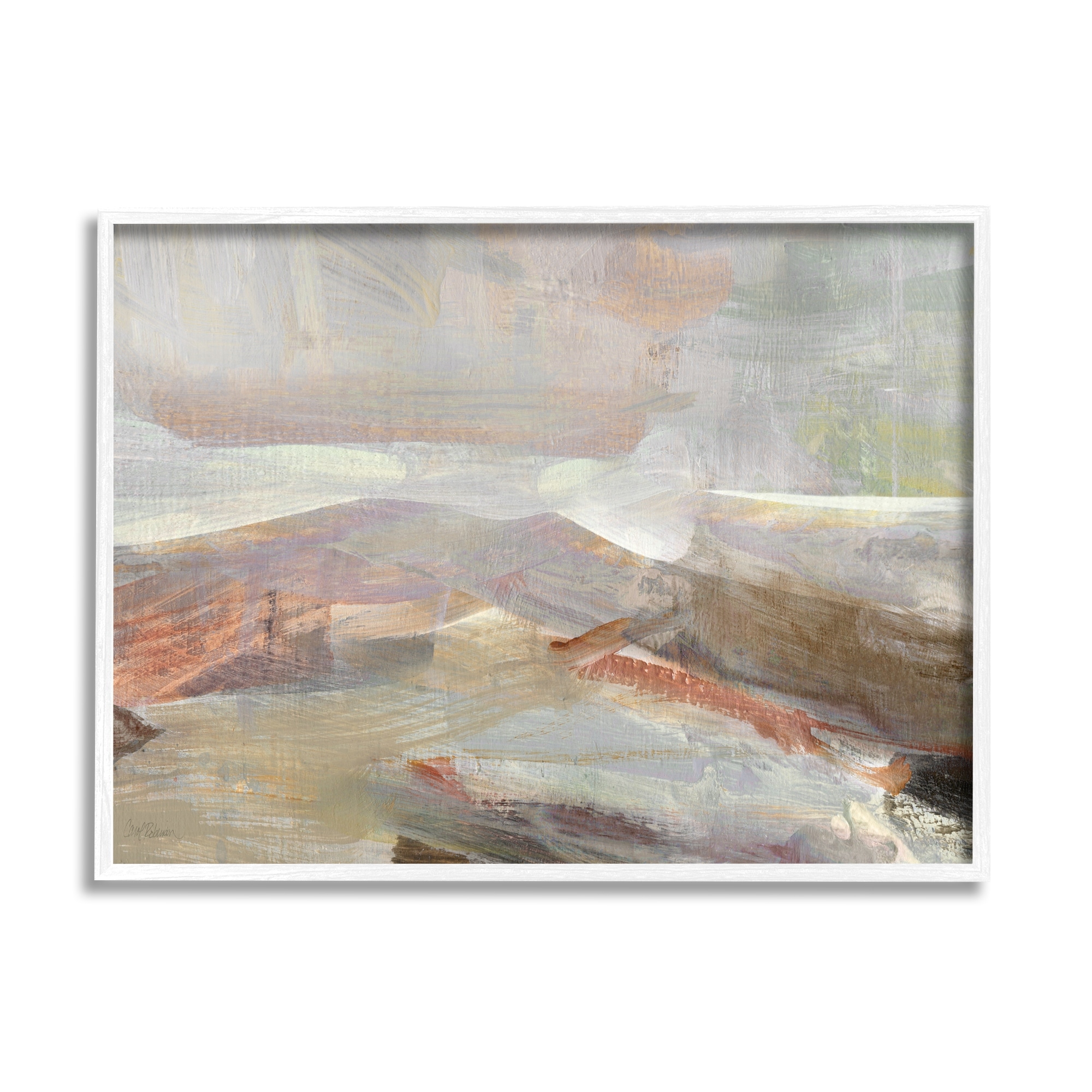 Stupell Industries Layered Abstract Thick Brushstrokes Neutral Browns Painting Painting White Framed Art Print Wall Art, Design by Carol Robinson