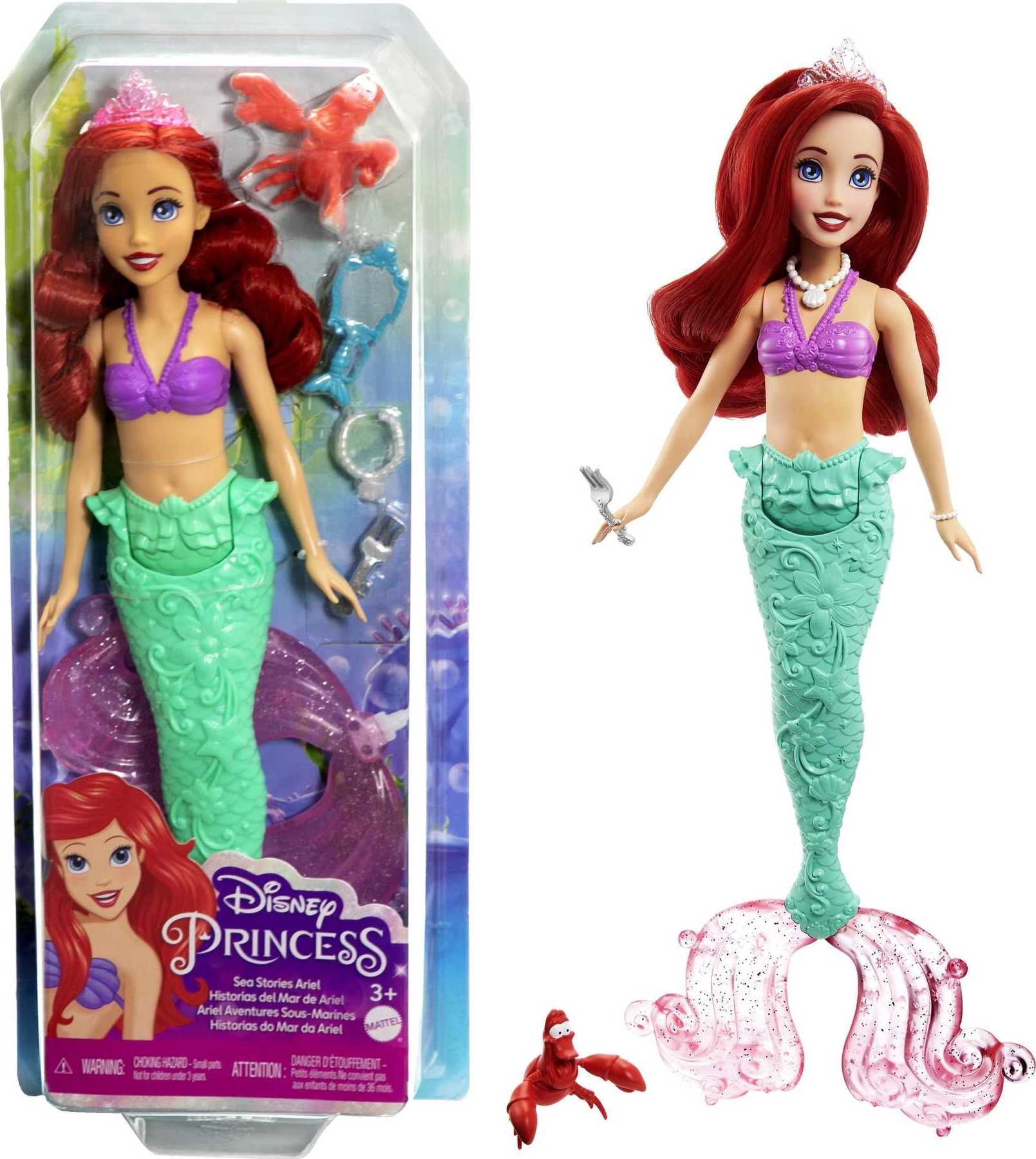 Disney Princess Ariel Mermaid Fashion Doll, Character Friend and 3 Accessories, New for 2023