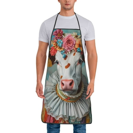 

Naloa 1Pack Adjustable Bib Apron Waterdrop Resistant Cooking Kitchen Aprons for Women Men Chef Vintage Colorful Floral Cow Print