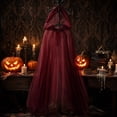 thumbnail image 4 of Fabrcox Halloween Holiday Full Length Hooded Cape, Unisex Adult Double Sided Reversible Mesh Cloak, Black Red Two Tone Garment for Masquerade Christmas Gathering Brown, 4 of 7