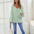 thumbnail image 3 of Blusa de ajuste casual con cuello en V y manga larga con cordón, blusa de mujer de moda para citas en la oficina, verde claro S, 3 of 7