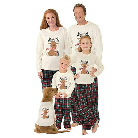

RSRZRCJ Christmas Family Matching Pajamas Set Reindeer Print Tops Plaid Pants Xmas Pjs Sets Women Men Kids Baby Sleepwear