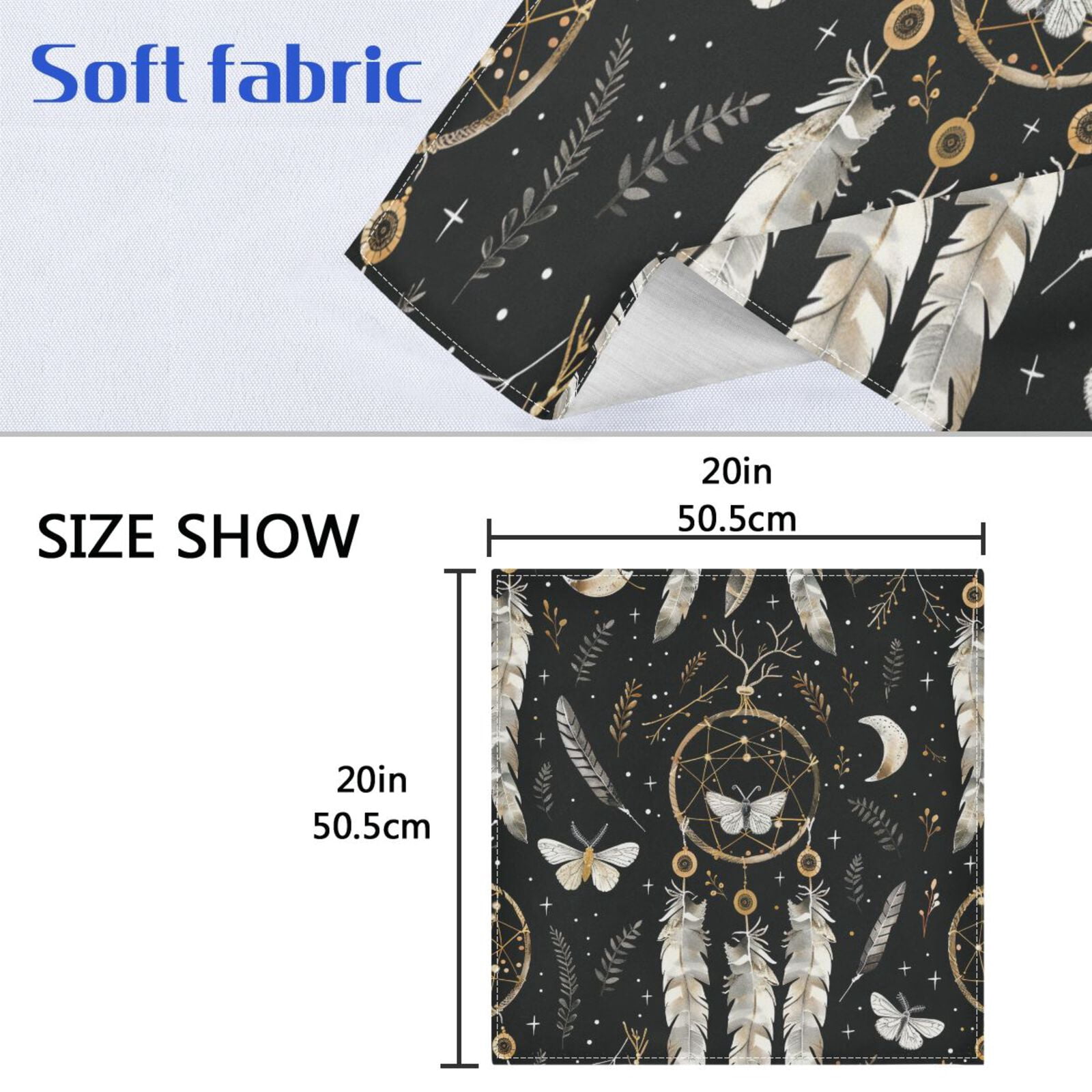 JSTEL Butterfly Dream Catcher Cloth Napkins Set of 6, 20x20 Inch Washable and Reusable Napkin for Decoupage Dinner Party Everyday Use