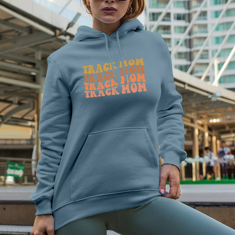 Track Mom Mother of a Running Enthusiast or Runner Themed Groovy Retro Wavy Text Merch Gift Light Blue Hooded Sweatshirt or Hoodie 2XL Walmart