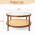 thumbnail image 4 of IVV 31.5in Glass-Top Coffee Table with Rattan Shelf & Rubberwood Frame – Boho Style Round Patio Table for Living Room & Balcony (Walnut), 4 of 10