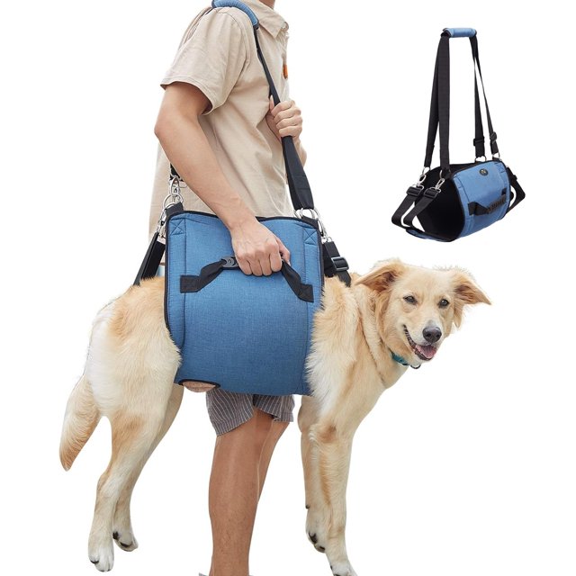 Arnés para perros, mochila de emergencia para mascotas, soporte y rehabilitación, arnés de elevación para perros, arnés para perros con lesiones articulares en perros mayores (L, azul)