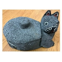 Made in Mexico Beautifully Hand Carved Painted Guacamole Maker Large Cat Gato Mexican Manual Guacamole Salsa Maker Volcanic Lava Rock Stone Molcajete W/Top Mortar and Pestle