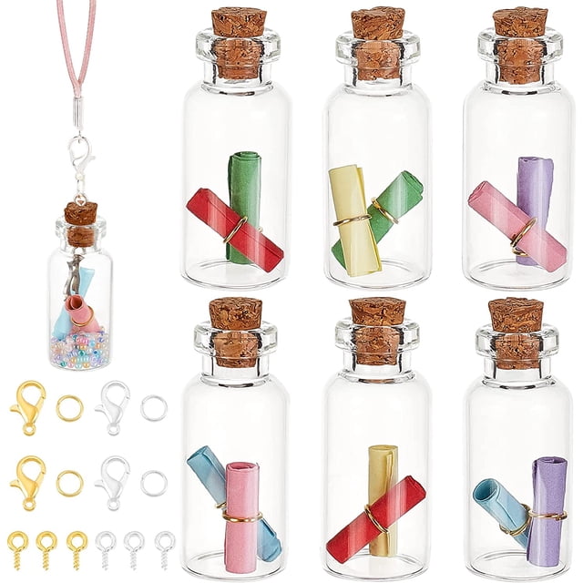 Botellas de los deseos con mensaje, 78 unidades. Frascos de vidrio con tapones de corcho. Botellas con mensaje de deseos. Botellas de vidrio con corcho y tornillos de ojo.