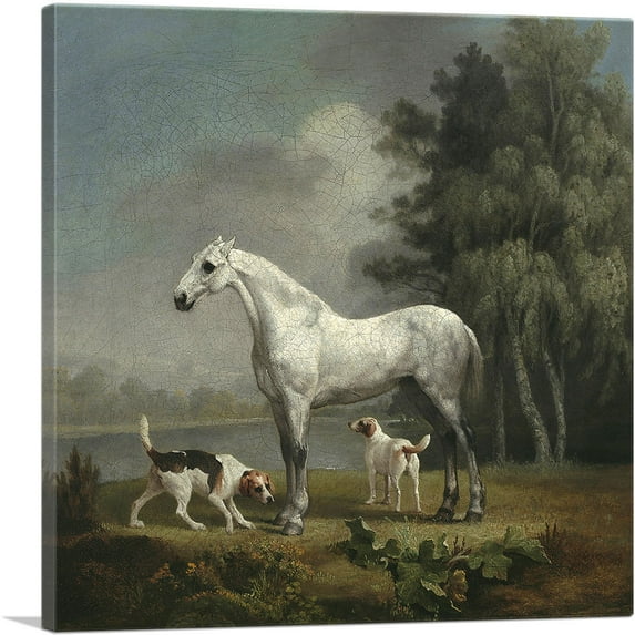 ARTCANVAS A Dapple Grey Hunter with Two Foxhounds Canvas Art Print by George Stubbs - Size: 26" x 26" (1.50" Deep)