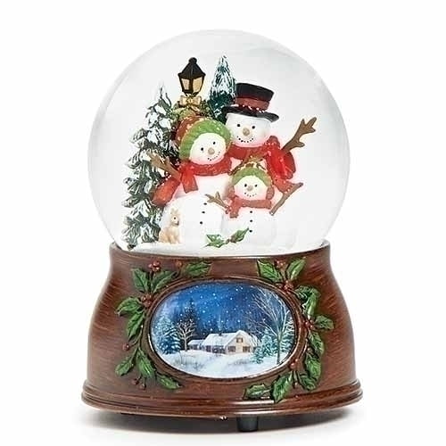 Roman 134067 MUS SNOWMAN FAMILY DOME ANTIQUE RED BASE, 5.7"H