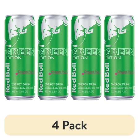 (4 pack) Red Bull Green Edition Energy Drink, Dragon Fruit, 114mg Caffeine, 12 fl oz Can