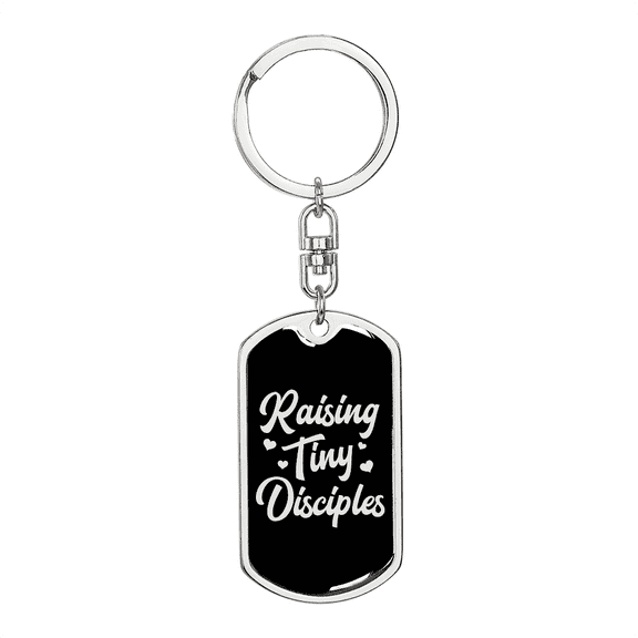 To My Wife Raising Tiny Disciples Stainless Steel or 18k Gold Premium Swivel Dog Tag Keychain