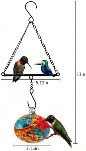 Hummingbird Feeder for Outdoors Hanging,Metal Hummingbird Swing with Hand Blown Glass Hummingbird Feeder,Artistic Bird Perch & Garden Decor, Unique Gardening Gifts for Women(Blue)