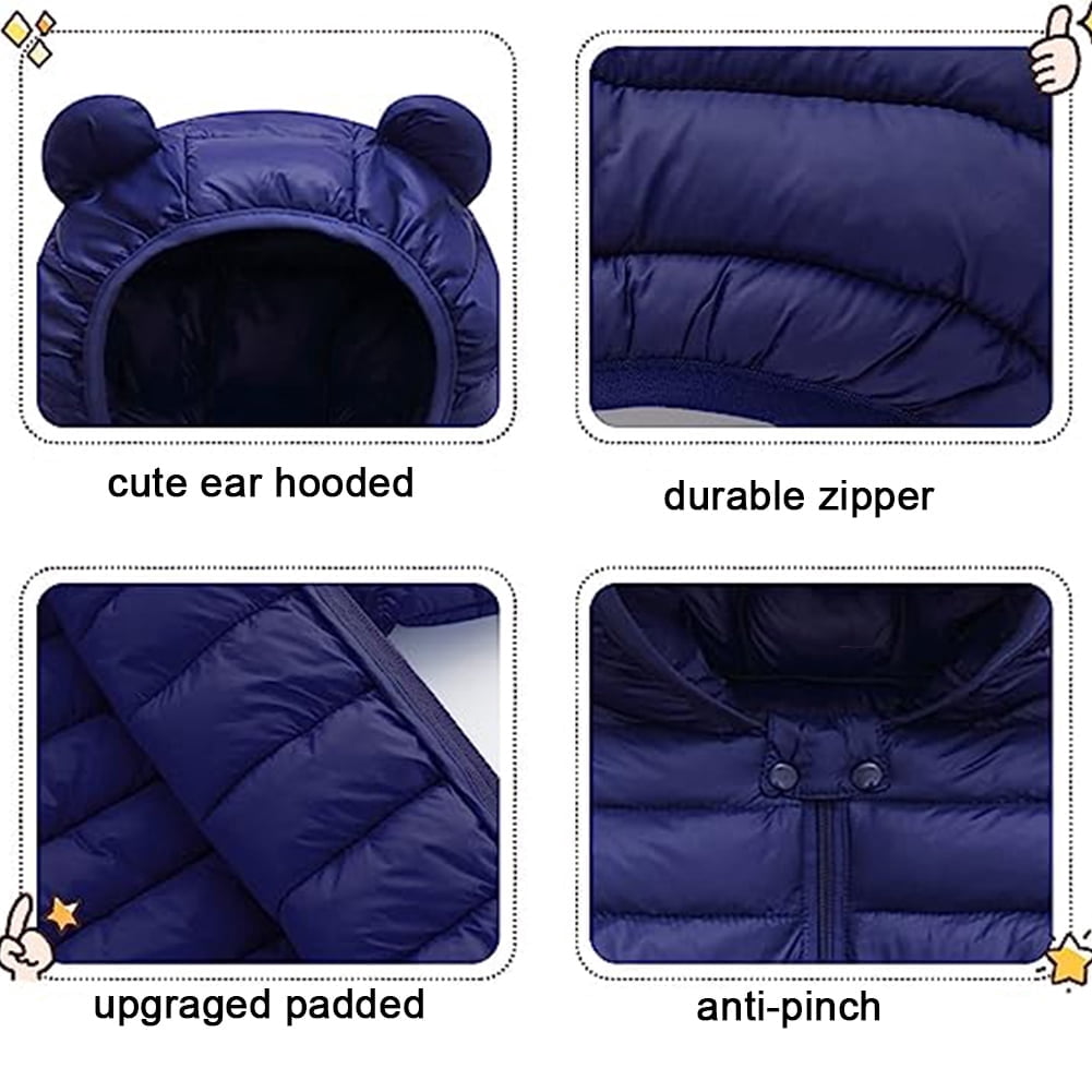 ATAIKU 6M-5T Toddler Baby Boy Girl Cute Hooded Puffer Jacket with Pants Kids Winter Snowsuit Lightweight Down Outwear