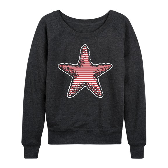 Instant Message - Nautical Striped Starfish - Women's Lightweight French Terry Long Sleeve Shirt