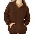 thumbnail image 3 of Oversized Hoodies for Women Long Sleeve V Neck Sweatshirt Solid Color Sport Casual Hoodie Drop Shoulder Pullover Fall Sweatshirts for Women, 3 of 5