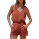 thumbnail image 2 of Conjuntos de Verano de 2 Piezas para Mujer, Sin Mangas, Cuello en V, Camisetas Sin Mangas con Nudo y Pantalones Cortos, Conjuntos A Juego, Rojo M, 2 of 7