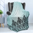 thumbnail image 4 of Damask Soft Flannel Fleece Throw Blanket, Modern Old Motif Symmetric Lines Royal Baby Color Bold Floral Pattern, Cozy Plush for Indoor and Outdoor Use, 50" x 70", Blue Black, by Ambesonne, 4 of 5