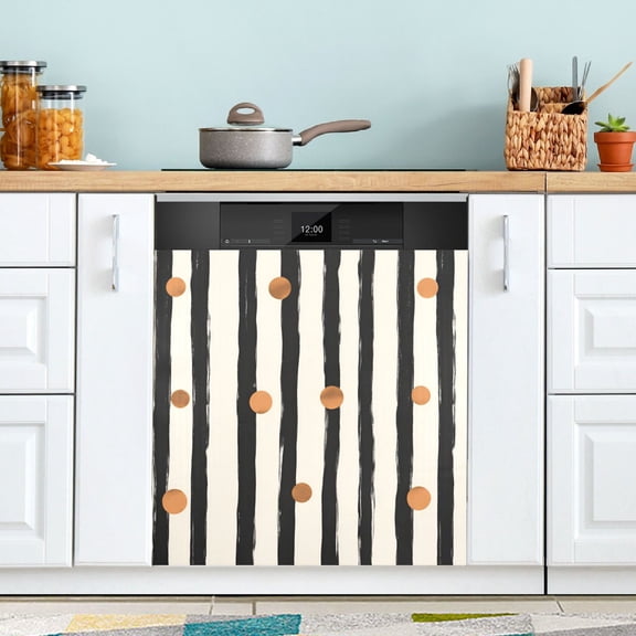 Yayeee Magnetic Dishwasher Cover for The Front Decoration Home Kitchen Machine Sticker Protector, Black Abstract Stripes
