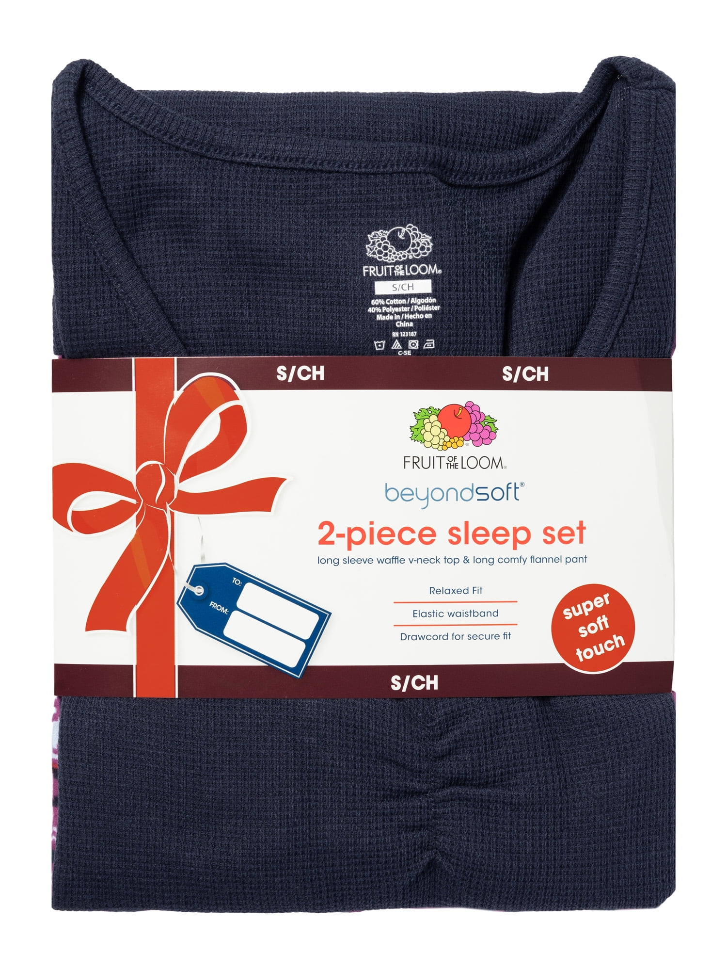 Fruit of the Loom Women's Beyond Soft Long Sleeve Waffle Top and Flannel Bottom Pajama Set, Sizes S-4X