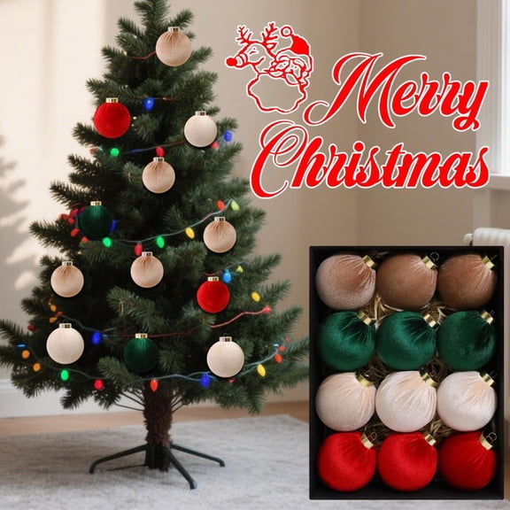 Feltree 12-Pack Cloth Christmas Ball Ornaments for Tree Decoration, Festive Holiday Decor Reusable Set