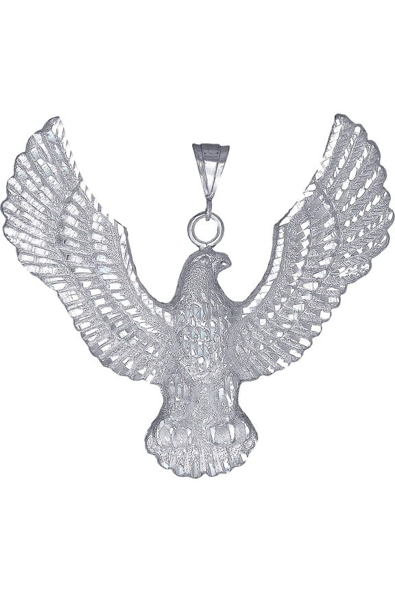 Huge Heavy Sterling Silver Eagle Pendant Necklace 40 Grams 3.42 Inches with Diamond Cut Finish and 24 Inch Figaro Chain