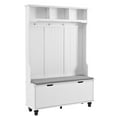 thumbnail image 5 of Gzxs Hall Tree with Bench and Storage, 4-in-1 Entryway Bench with Coat Rack, 4 Hanger Hooks, and 2-Tier Top Storage Shelf, for Entryway, Hallway, White, 5 of 8