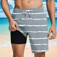 thumbnail image 2 of FRSASU Mens Swim Trunks with Compression Liner and Strip Print 9 Inch Stretch Quick Dry Swim Shorts with Zipper Pockets Swimwear Gray, 2 of 6