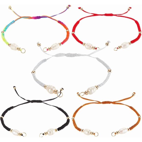 5 Colors Nylon Cord Bracelet Adjustable Thread for Bracelets Making Hand Bracelet String with Pearl Beads for Friendship Bracelets Jewelry Making Christmas DIY Crafts