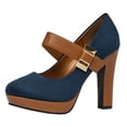 thumbnail image 1 of HBFAGFB Ankle Boots for Women Ladies High Heels Fashion Color Block Booties with Button Blue Size 8, 1 of 8