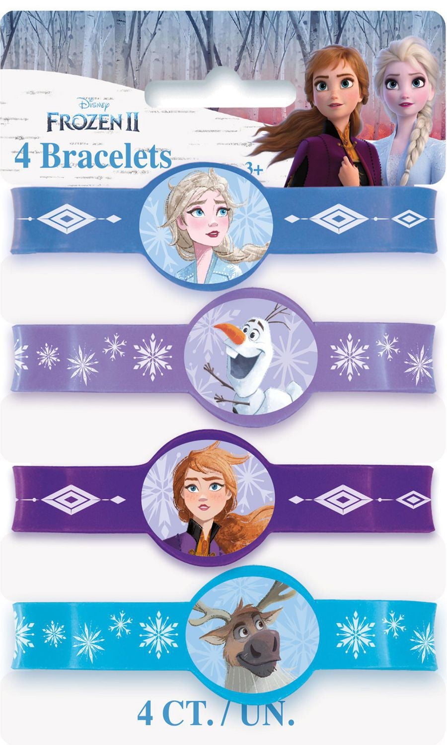 Disney Frozen 2 Stretchy Bracelets, 4CT, Each measures 2.5" x 2.5" x 1"