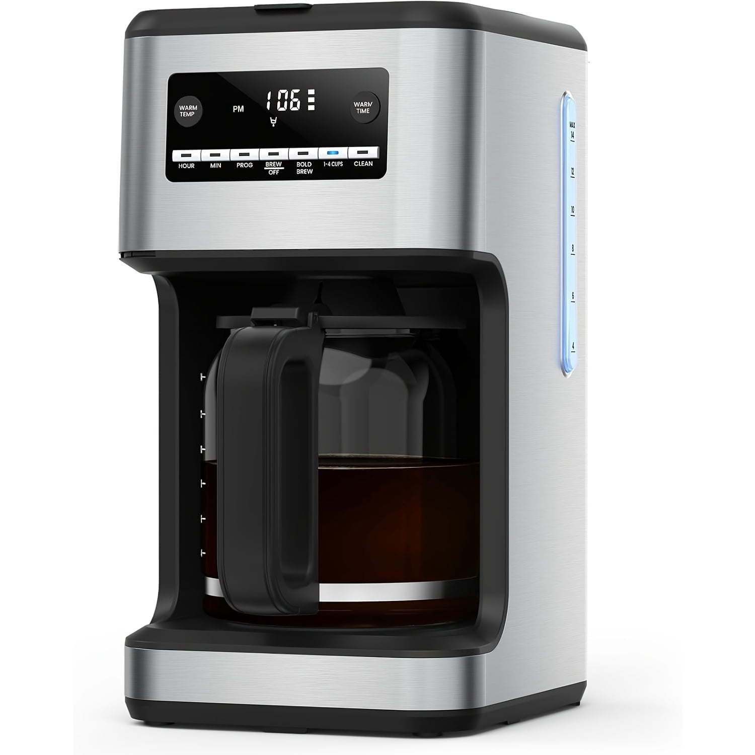 Coffee Maker, Drip Coffee Machine, 14-Cup Glass Carafe, 24 Hours Programmable Coffee Brewer, Keep Warm, Washable Filter, Stainless Steel, Silver