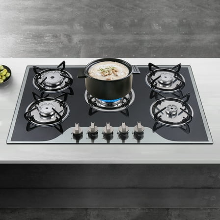 Cook Top 30 Inch Stainless Steel Built-in 5 Burners Stove LPG/NG Gas Cooker Hob for Homes or Restaurants