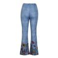 thumbnail image 4 of Summer Savings Clearance 2022! Women Mid Waisted Denim Jeans Embroidery Stretch Button Straight Pants Jeans Ladies Embroidered Washed Slim Jeans, 4 of 7