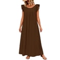 thumbnail image 2 of ClodeEU Women's Round Neck Ruffle Cap Sleeve Maxi Dress, Casual Loose Fit Dress Brown,Women's Plus XL, 2 of 8