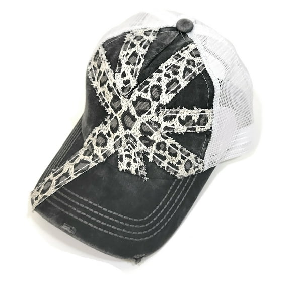 Womens Leopard Hat Cheetah Vented Mesh Adjustable Baseball Cap Black Gray White